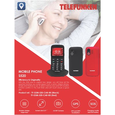 Cellulari per anziani Telefono Cellulare Telefunken S520 Rosso