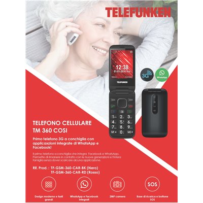 Cellulari per anziani Telefono TM 360 Nero Telefunken Con Facebook e WhatsApp