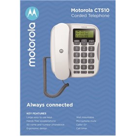 Motorola Cordless Telefono fisso con Vivavoce e Tasti grandi Motorola CT510