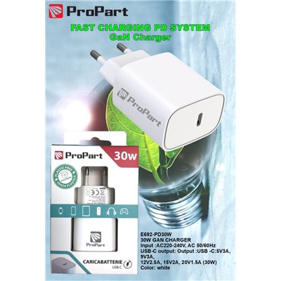 Carica Batterie Caricabatteria 30 Watt PD Presa USB-C Modello E692-PD30W