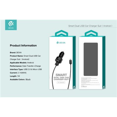 Carica Batterie Suit Carica da Auto e Cavo M-USB Smartphone Android Nero