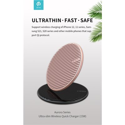 Carica Batterie Caricabatterie Aurora wireless ultrasottile 15 Watt Rosa