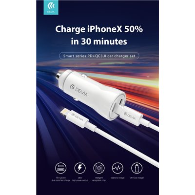 Carica Batterie Carica Batterie 2 Out 36W da Auto Carica Rapida PD + Cavo