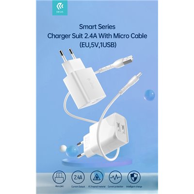Carica Batterie Suit Carica Batteria 2,4A e Cavo M-usb Android 1 Mt Bianco