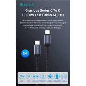 Cavi ConnettivitÃ  Cavo Devia da Tipo-C a Tipo-C PD 60W Alta velocita 1 Metro