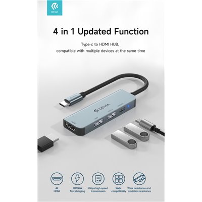 Adattatori & Varie Adattatore HUB da Type-C ad HDMI USB 3.0*2 + PD 4 in 1