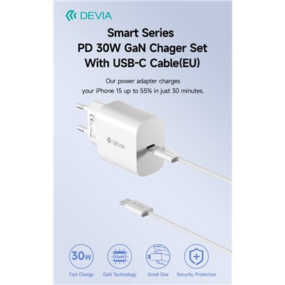 Carica Batterie Carica Batterie Uscita con Cavo Tipo-C rapido PD 30 Watt GaN