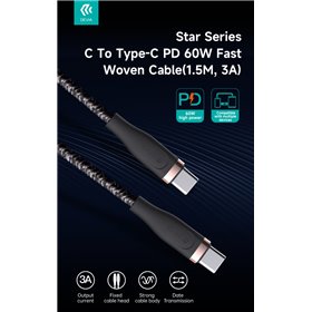 Cavi ConnettivitÃ  Cavo Intrecciato da C a C 60W 3A, 1,5 Metri Nero