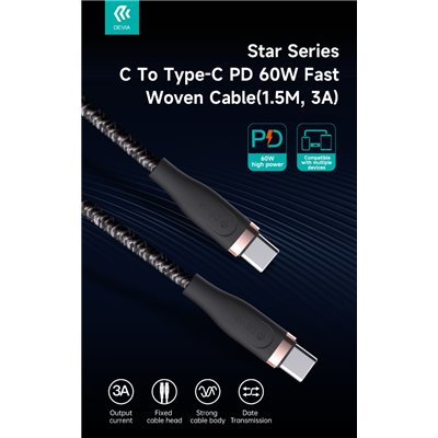 Cavi ConnettivitÃ  Cavo Intrecciato da C a C 60W 3A, 1,5 Metri Nero