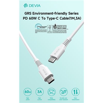 Cavi ConnettivitÃ  Cavo Certificato GRS da Tipo C a C 60W 3A 1 Metro PD