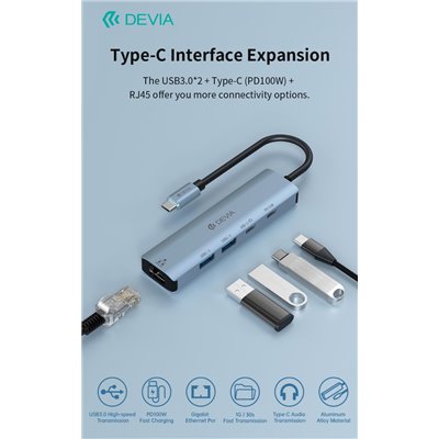 Adattatori & Varie HUB 5 in 1 da tipo C a USB*2+tipo C+PD 100 W+RJ45 serie Leopard