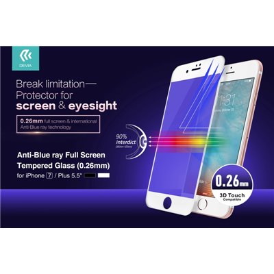 Fine Stock Anti-Blue Ray Full Screen Vetro Temperato per iPhone 7 Nera